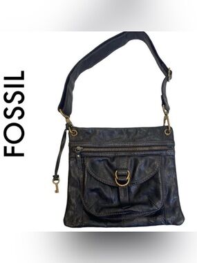 Fossil Sasha Vintage Black Leather Crossbody Shoulder Bag ZB2986 Key Boho Y2K